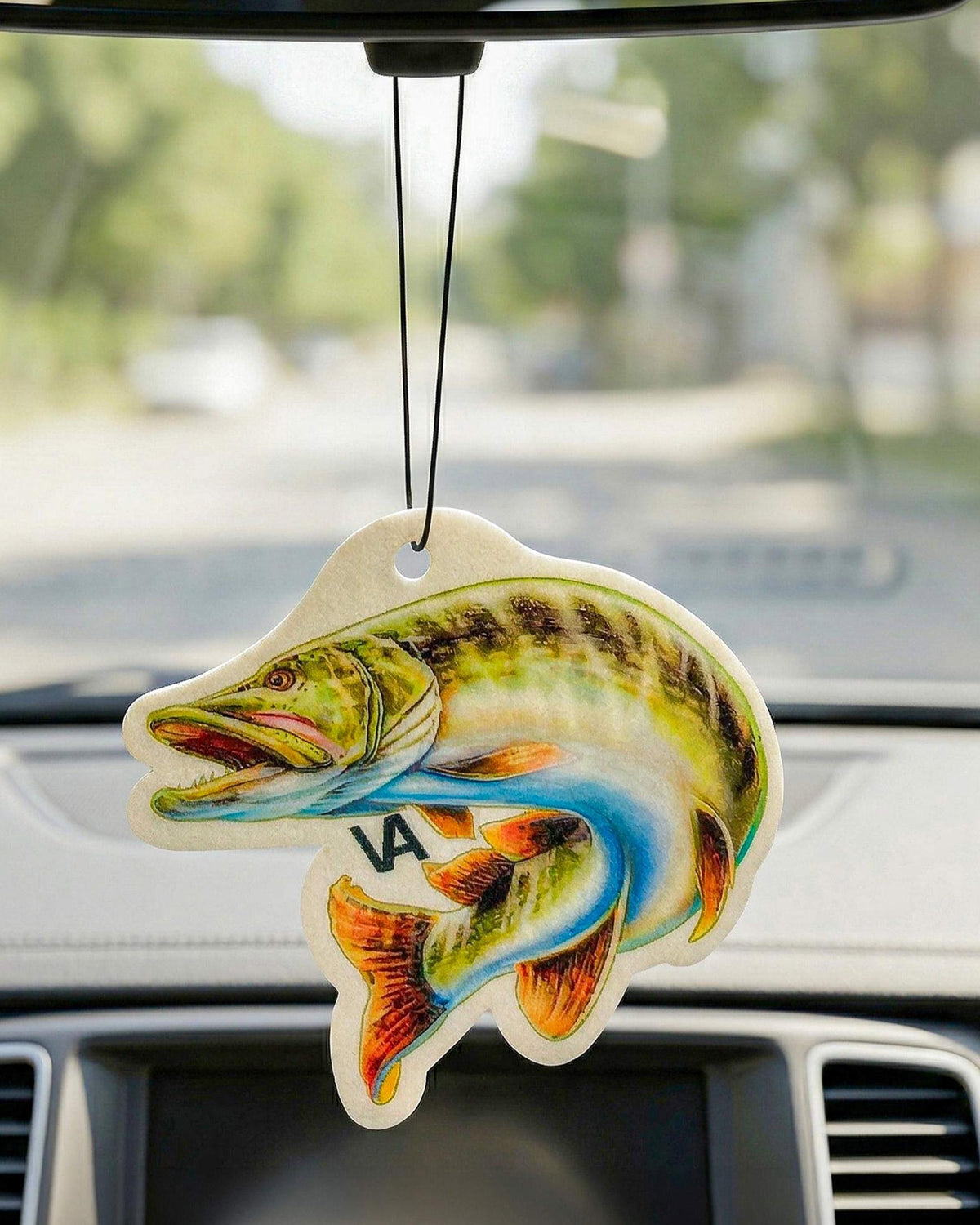 Northern Pike car air freshener hanging from a rearview mirror, VEDUTA DESIGN fishing gift