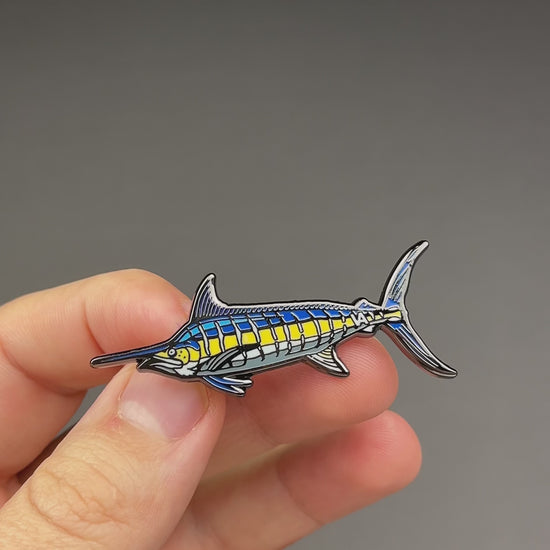 Video of the black nickel Blue Marlin hard enamel pin