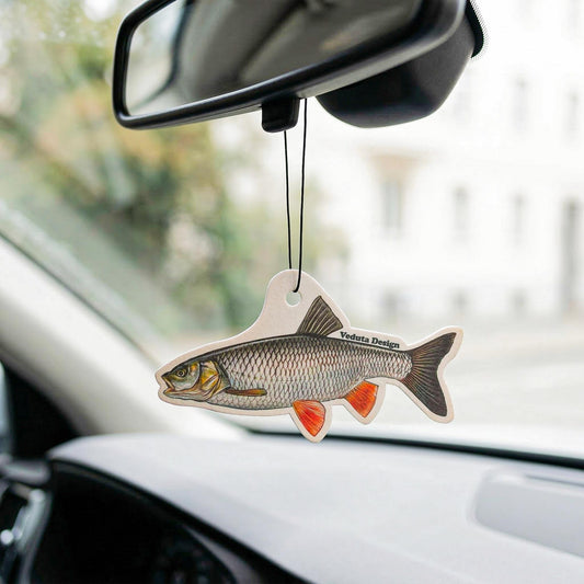 Chub car air freshener hanging from a rearview mirror, VEDUTA DESIGN fishing gift