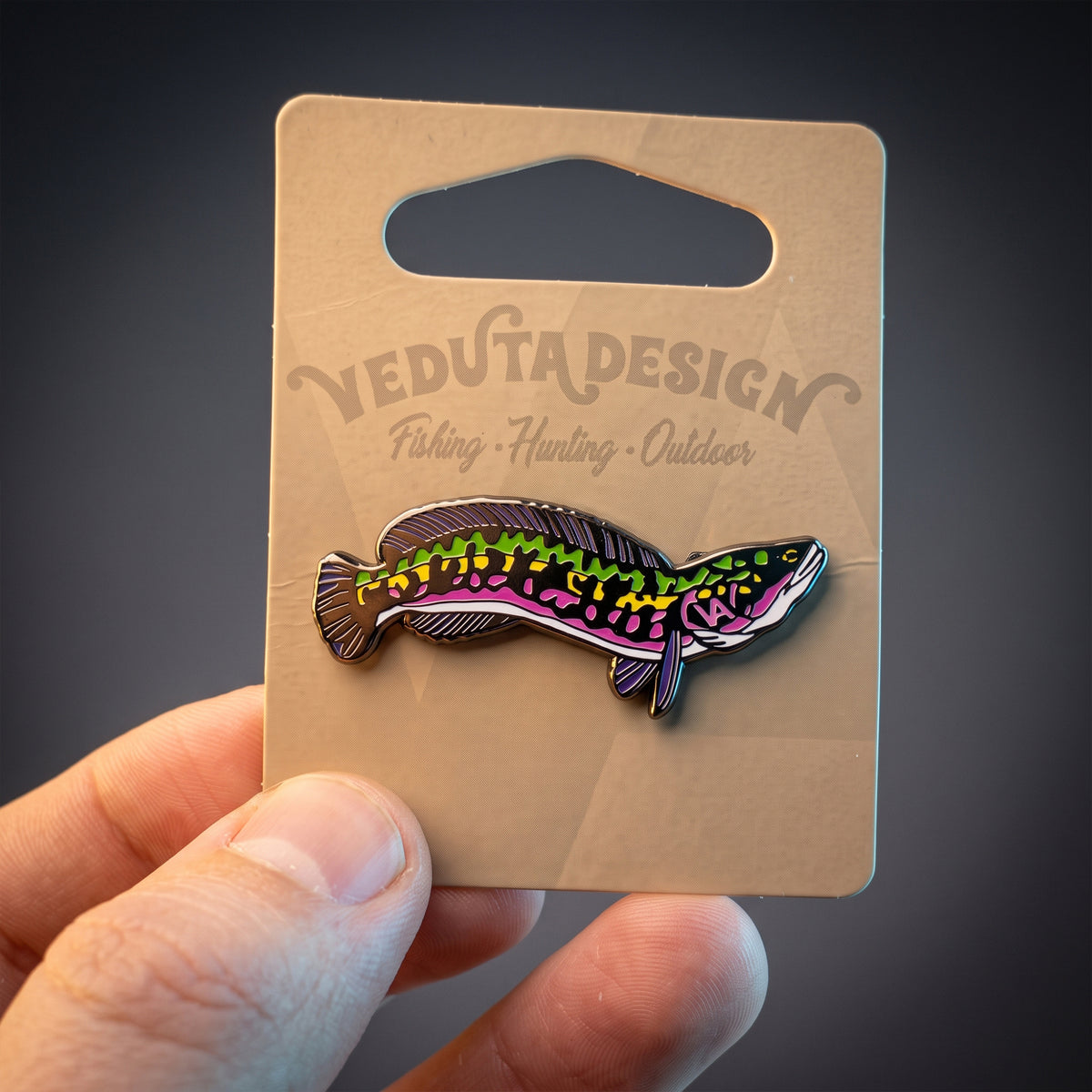 Giant Snakehead pin on VEDUTA DESIGN branded backing card