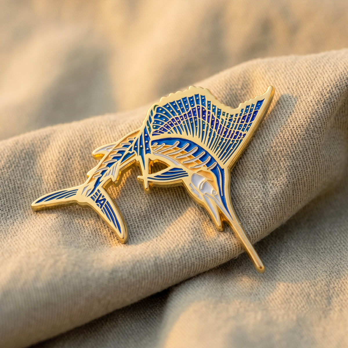 Sailfish pin on canvas fabric