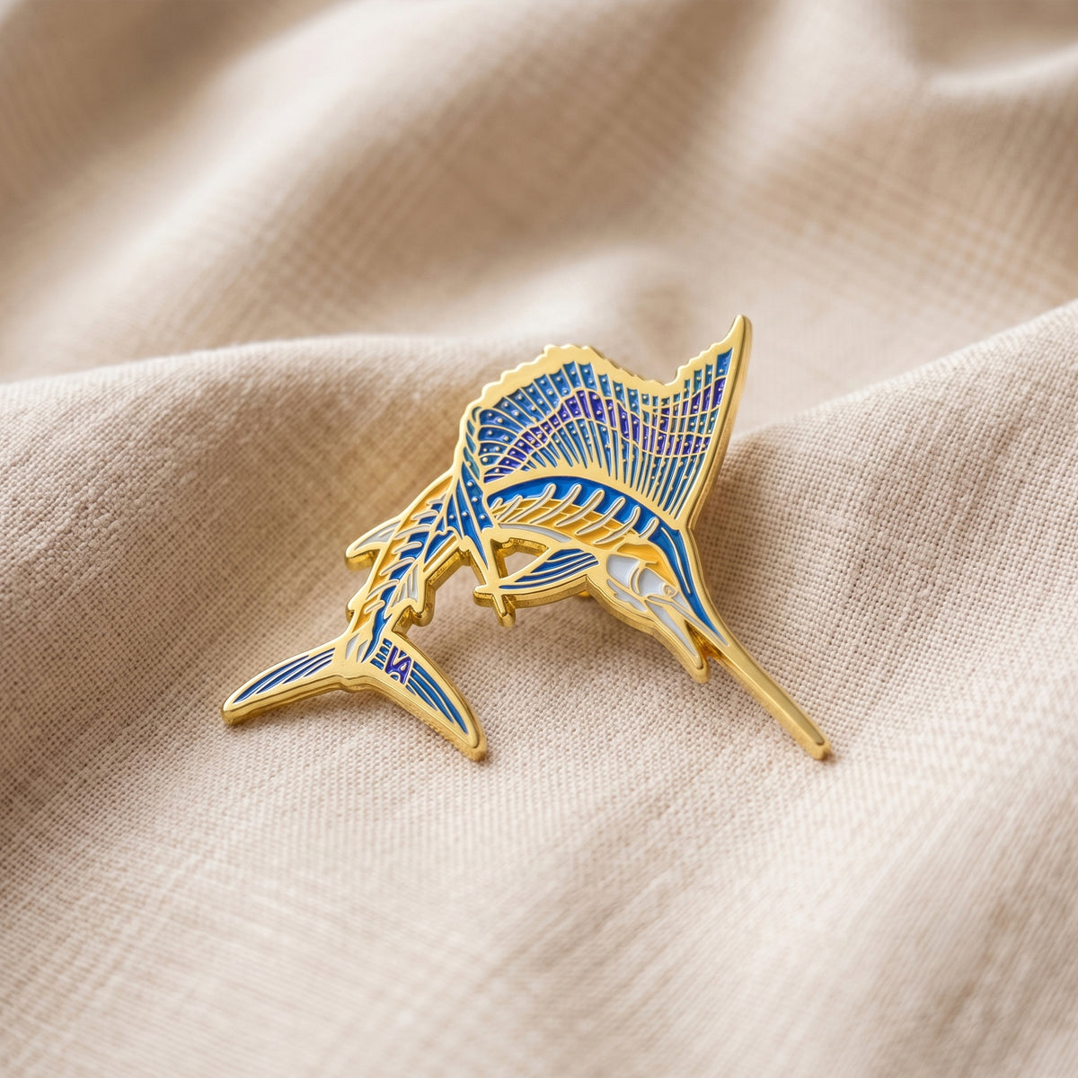 Sailfish pin on fabric