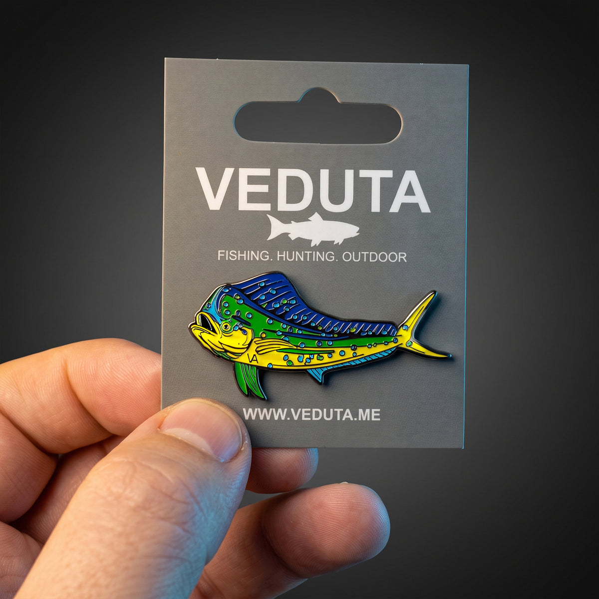 Mahi Mahi pin on VEDUTA DESIGN branded card