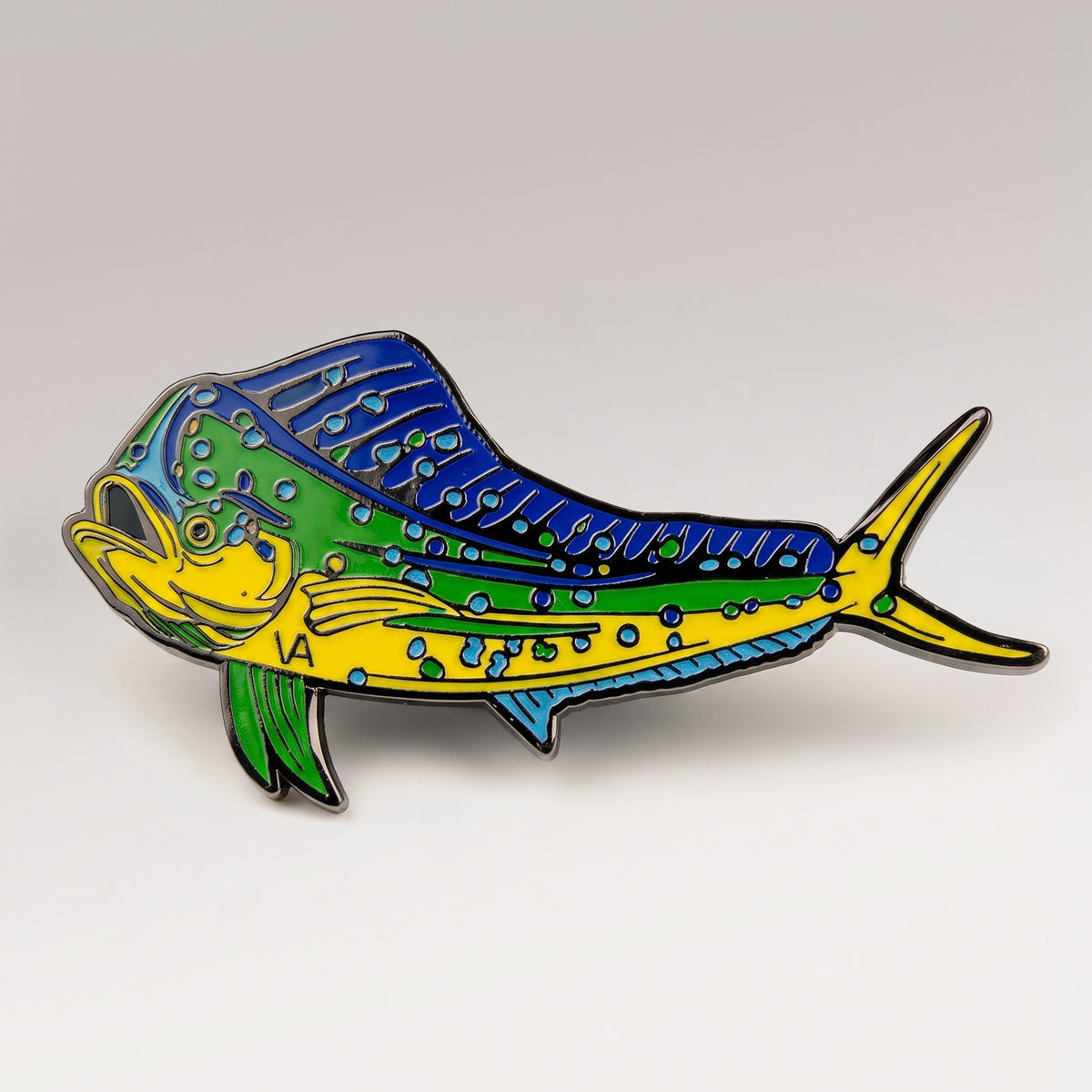 Mahi Mahi pin, side profile, on a white studio background
