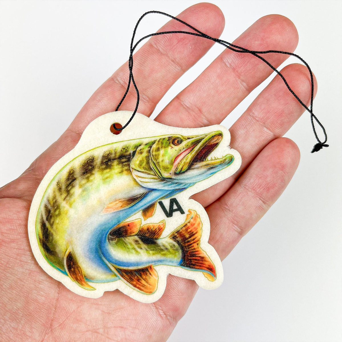 Northern Pike air freshener held in hand