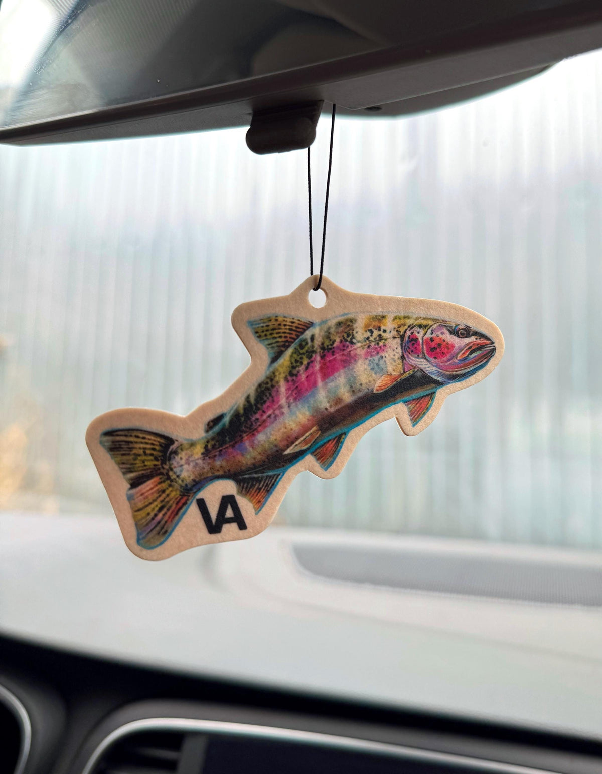 Rainbow Trout air freshener hanging, alternate view