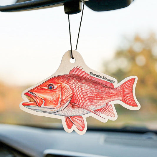 Red Snapper car air freshener hanging from a rearview mirror, VEDUTA DESIGN fishing gift