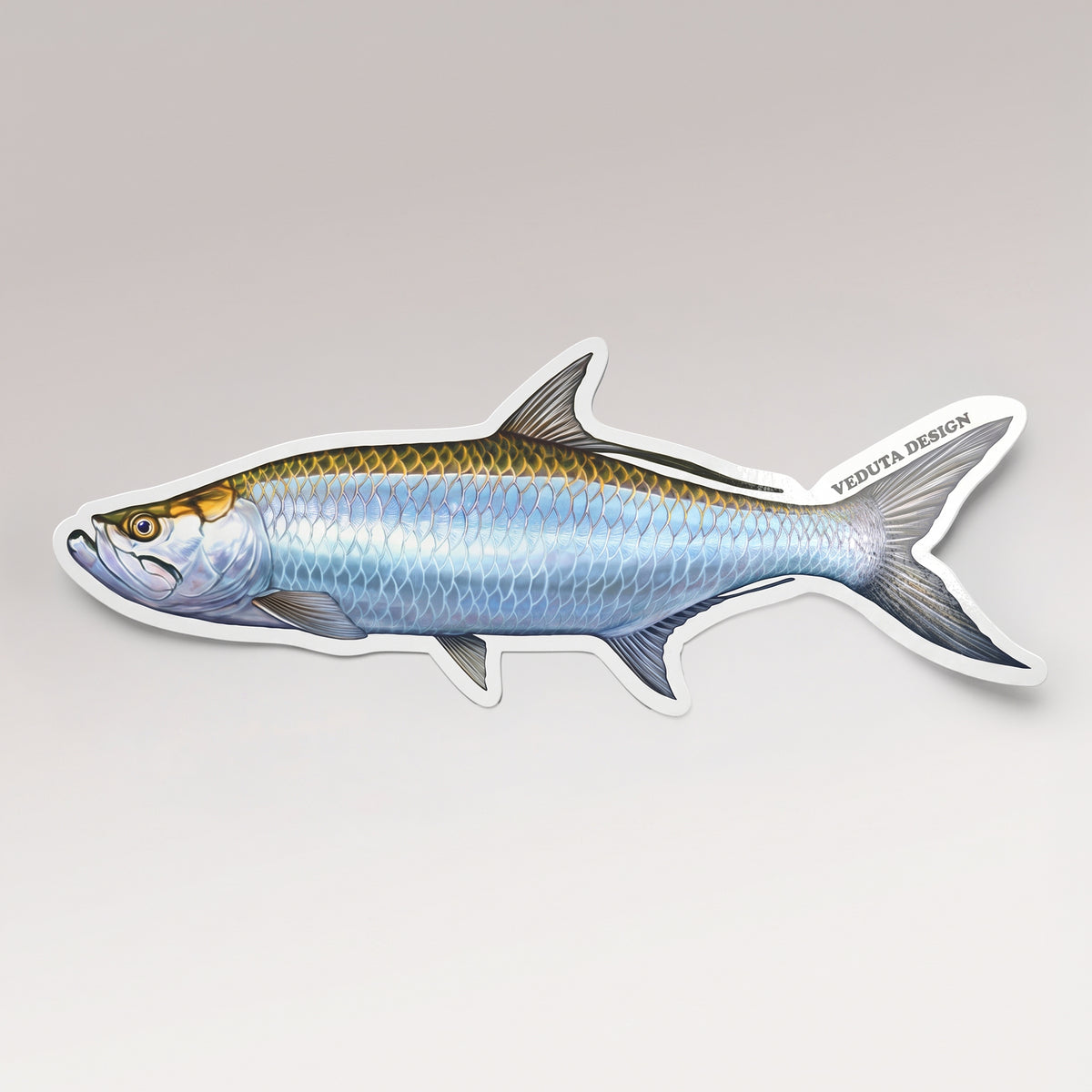 Tarpon vinyl sticker, side profile, on a light studio background