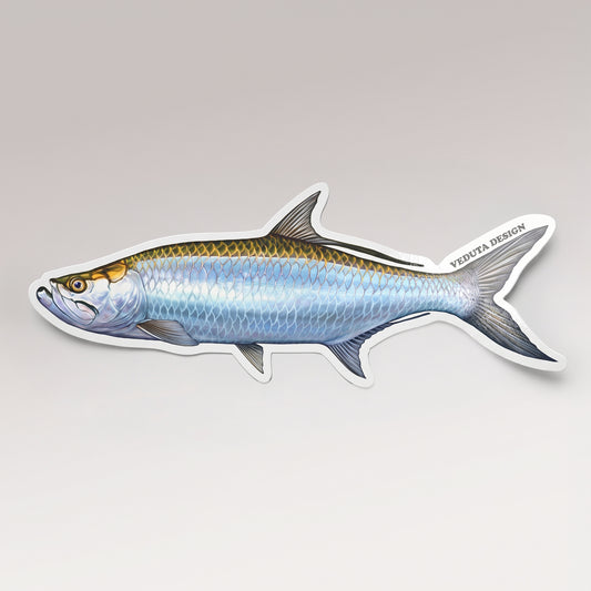 Tarpon vinyl sticker, side profile, on a light studio background